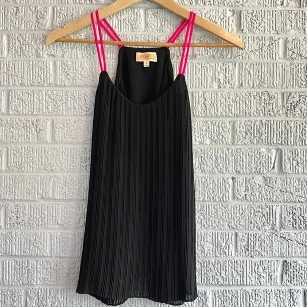 Last April Women's Small Black and Pink Straps Tank Top Pleated Festival Date